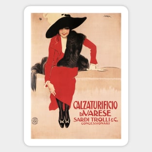 Italian Woman Fashion Shoes Ad Calzaturificio Di Varese by Leopoldo Metlicovitz Vintage Sticker